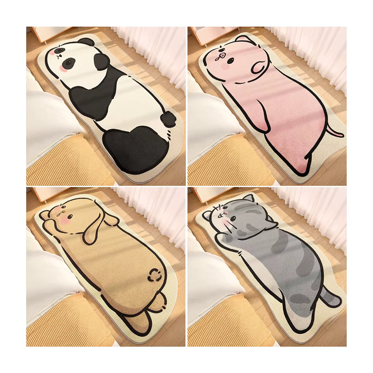 VIKAMA Cartoon Nachttisch Teppich mit süßem Mädchen Motiv, mehrfarbig, Bodenkissen für Schlafzimmer, Sofa oder Arbeitszimmer - Bild 1