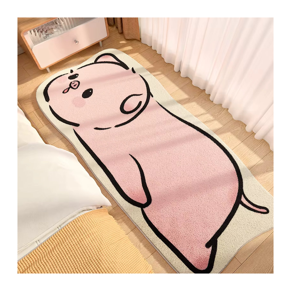 VIKAMA Cartoon Nachttisch Teppich mit süßem Mädchen Motiv, mehrfarbig, Bodenkissen für Schlafzimmer, Sofa oder Arbeitszimmer - Bild 2