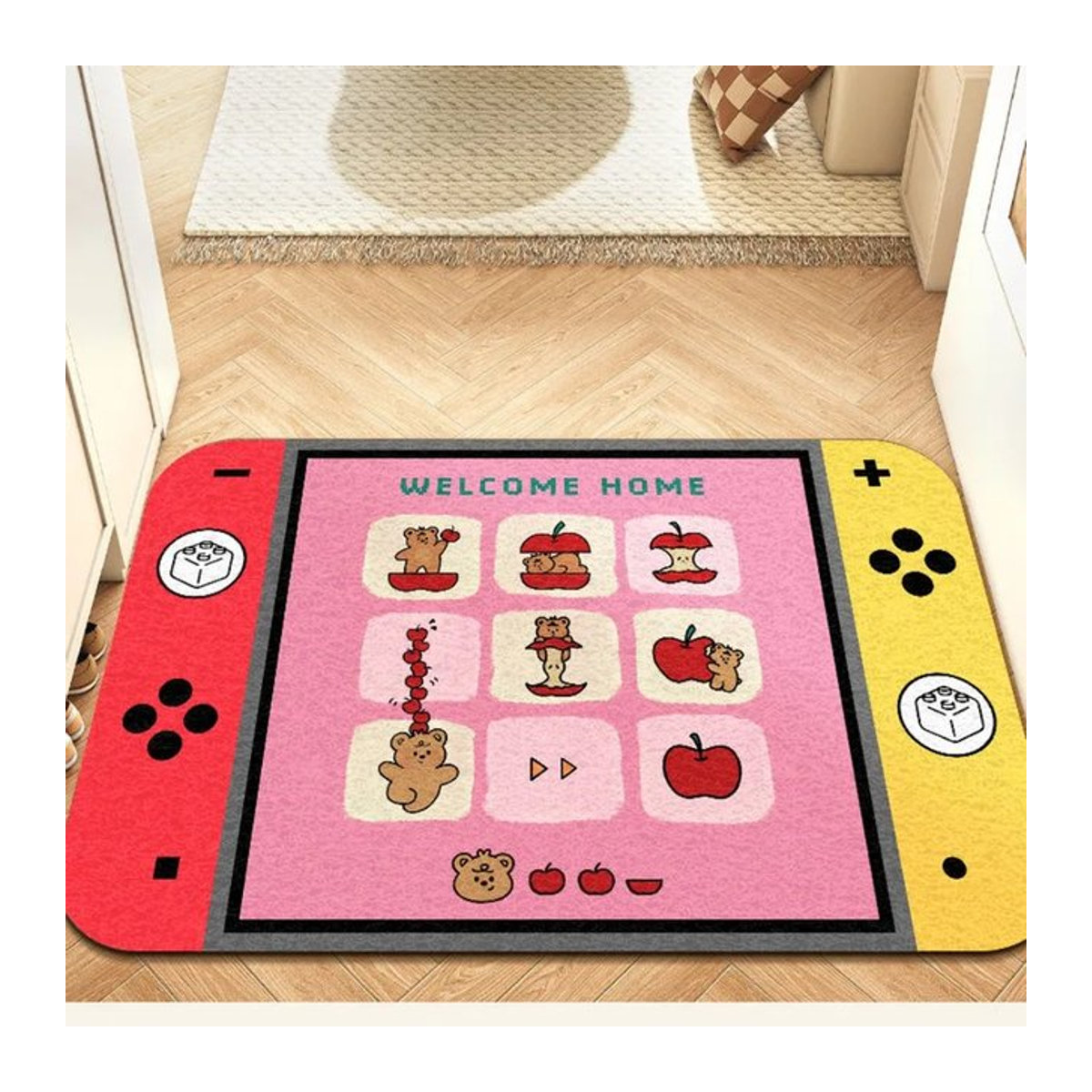 VIKAMA Cartoon Switch Fußmatte mit Bären-Apfel-Motiv, rutschfest und verschleißfest, mehrfarbig - Bild 1