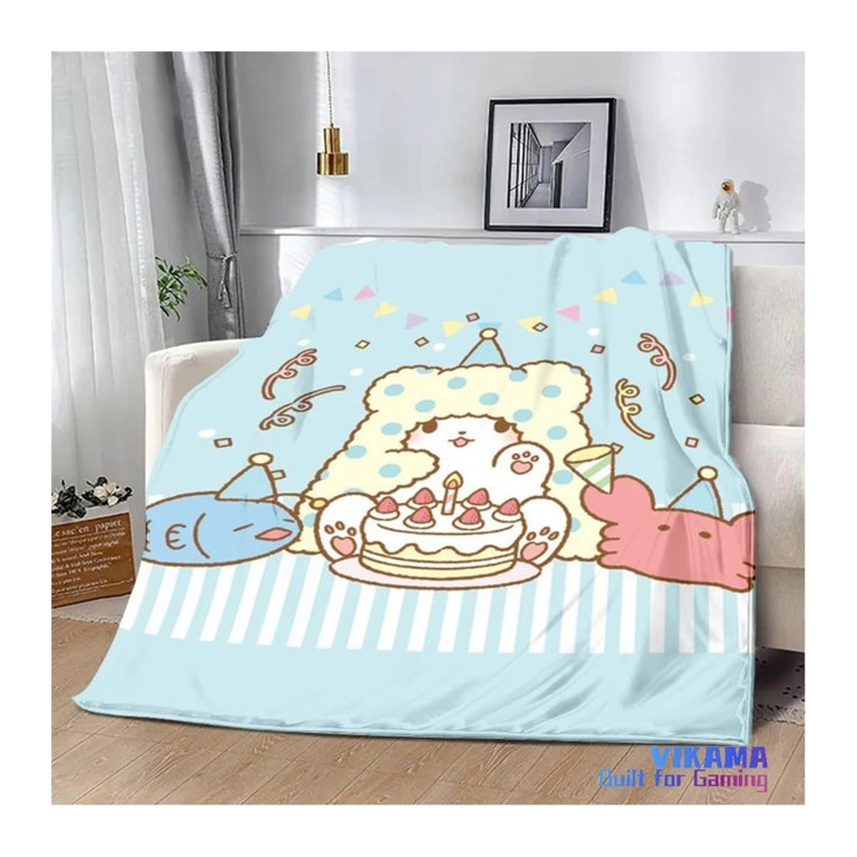 VIKAMA Cartoon-Waschlappen-Abdeckung für Sofa und Bett, blau, atmungsaktiv und weich - Bild 1