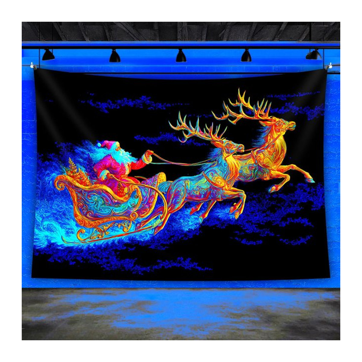 VIKAMA Christmas Miracle Wandtapisserie mit Rentierschlitten als weihnachtliche Raumdekoration für Wohnzimmer und Kinderzimmer, mehrfarbig, B: 60 cm, H: 40 cm - Bild 1