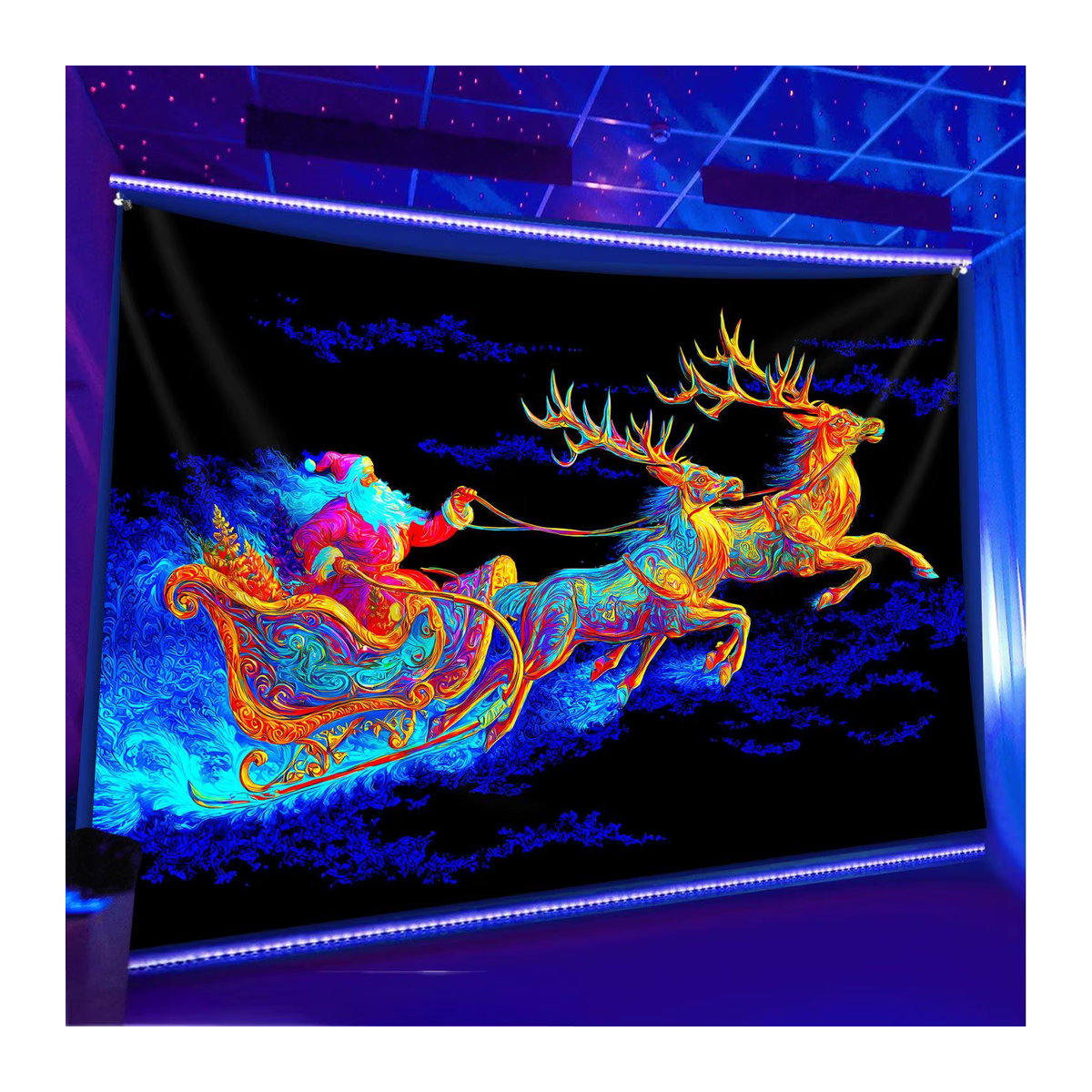 VIKAMA Christmas Miracle Wandtapisserie mit Rentierschlitten als weihnachtliche Raumdekoration für Wohnzimmer und Kinderzimmer, mehrfarbig, B: 60 cm, H: 40 cm - Bild 2