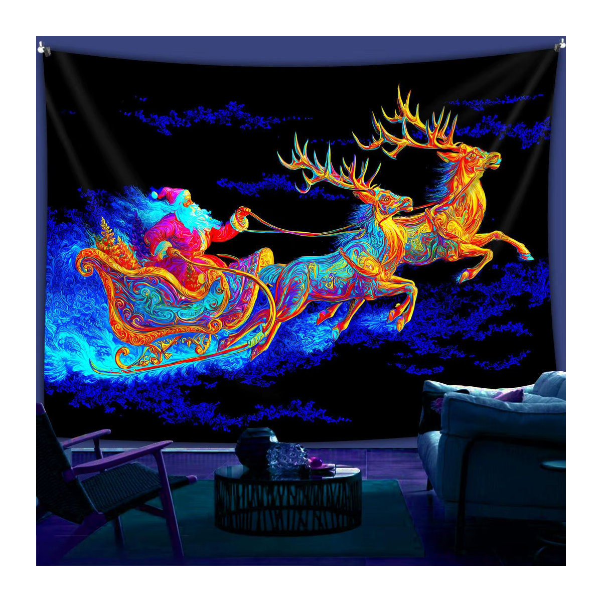 VIKAMA Christmas Miracle Wandtapisserie mit Rentierschlitten als weihnachtliche Raumdekoration für Wohnzimmer und Kinderzimmer, mehrfarbig, B: 60 cm, H: 40 cm - Bild 3