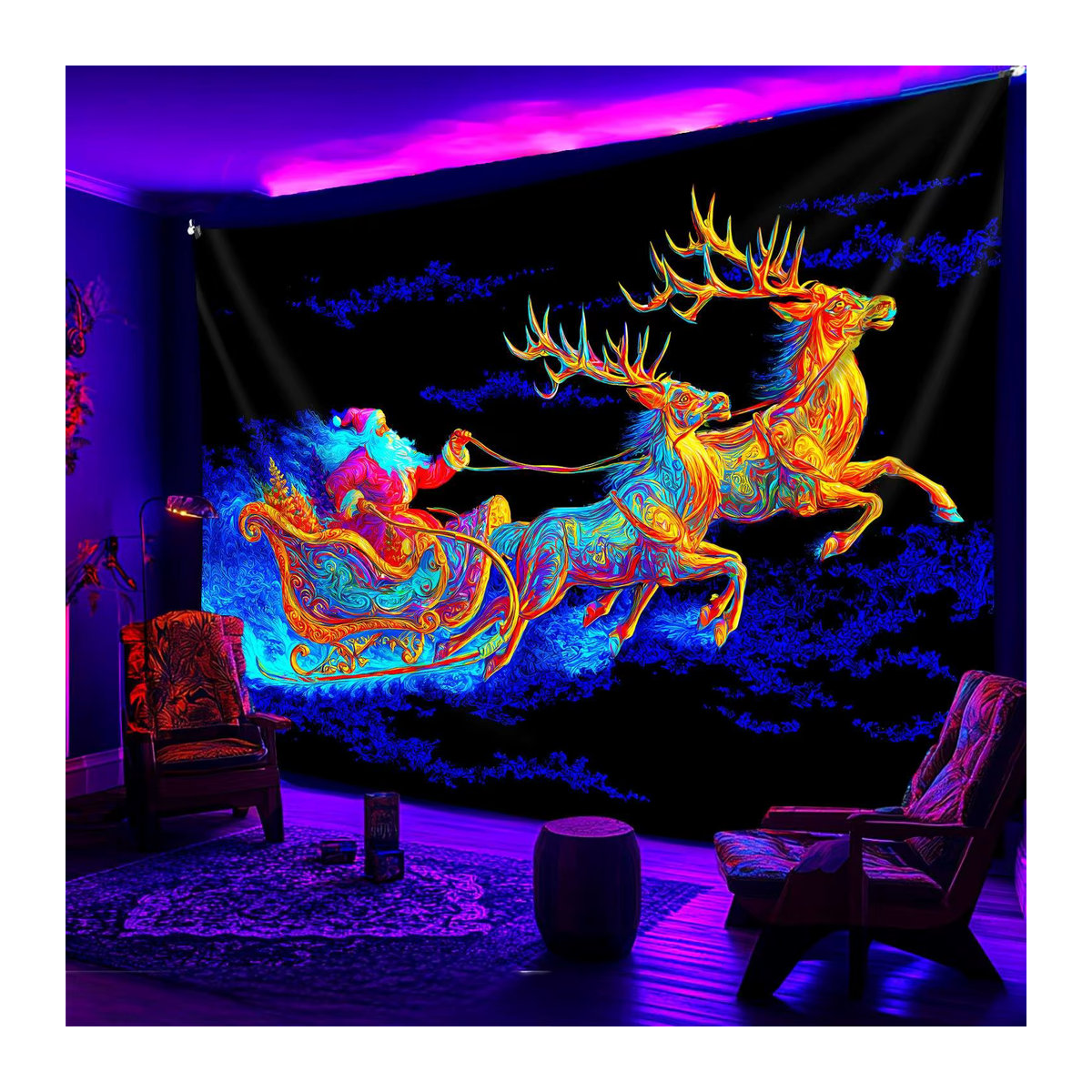 VIKAMA Christmas Miracle Wandtapisserie mit Rentierschlitten als weihnachtliche Raumdekoration für Wohnzimmer und Kinderzimmer, mehrfarbig, B: 60 cm, H: 40 cm - Bild 4