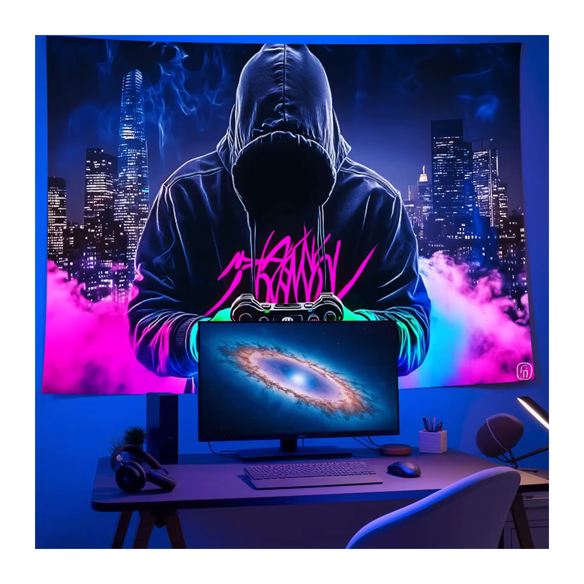 VIKAMA Cyberpunk Neon Gamer Wandteppich, mehrfarbig, B/H: 60 x 40 cm - Bild 2