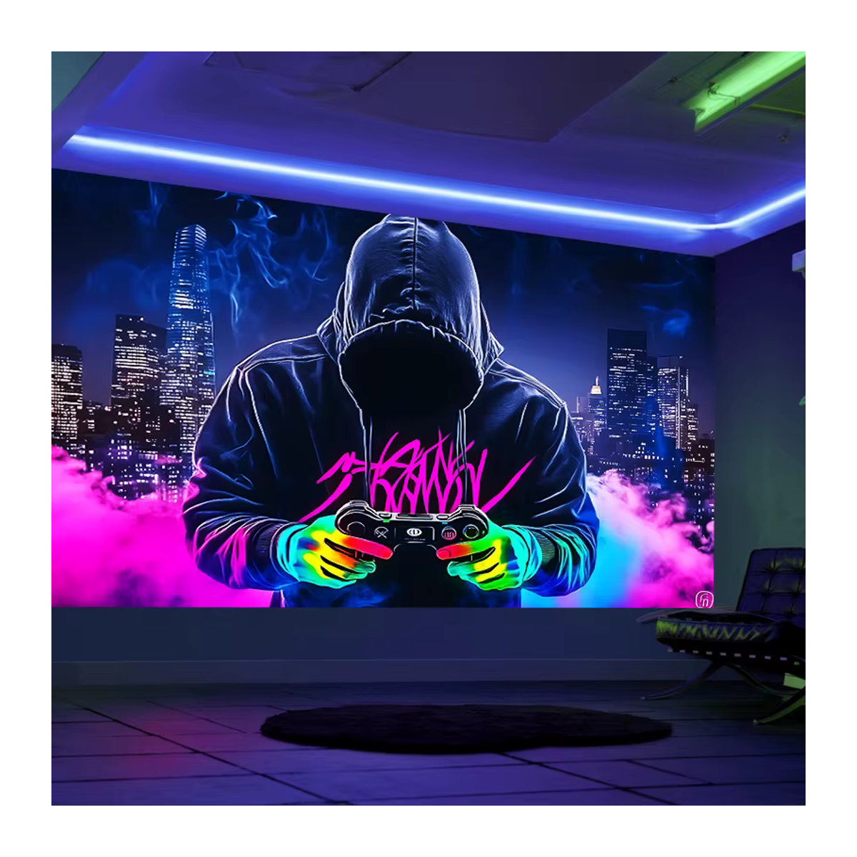 VIKAMA Cyberpunk Neon Gamer Wandteppich, mehrfarbig, B/H: 60 x 40 cm - Bild 3