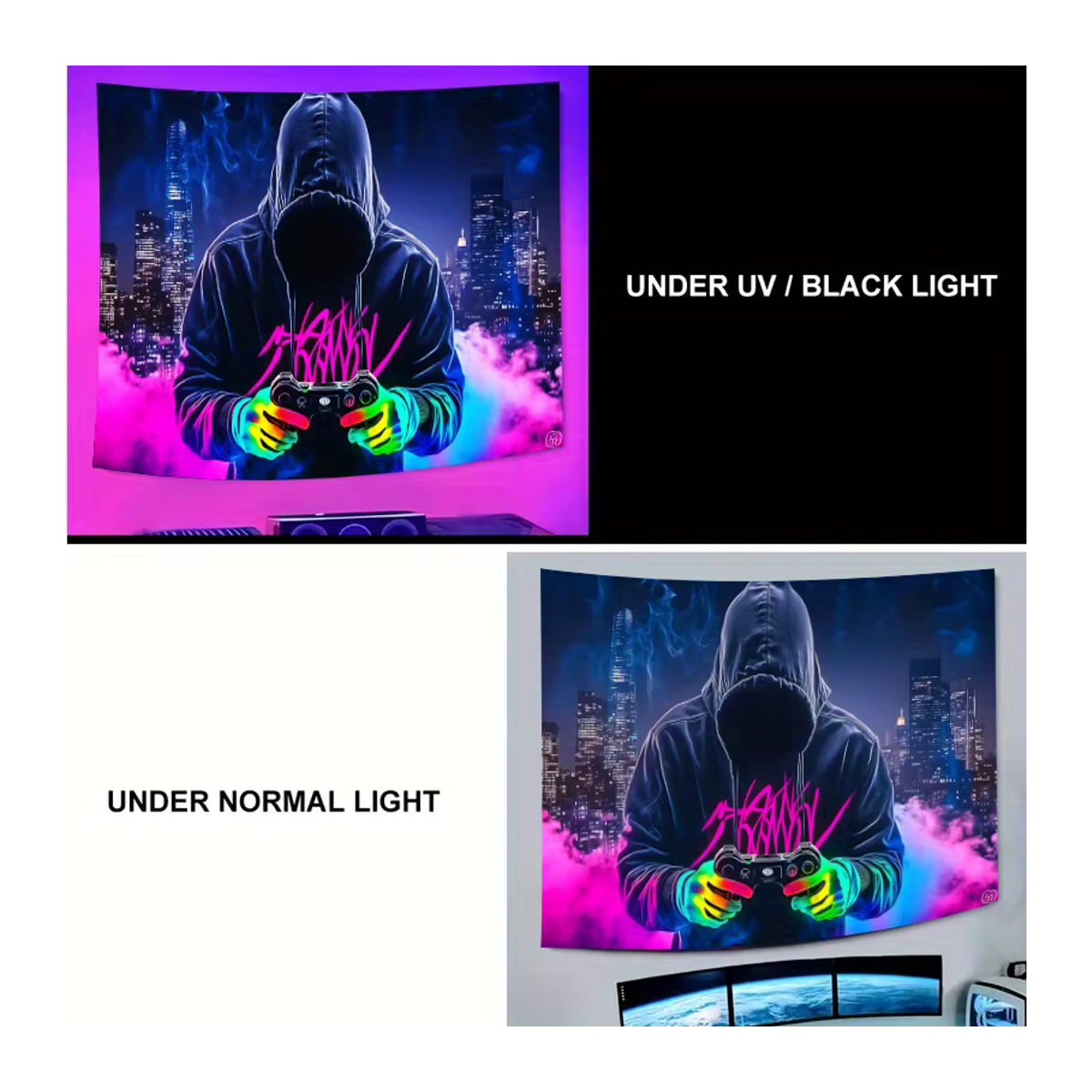 VIKAMA Cyberpunk Neon Gamer Wandteppich, mehrfarbig, B/H: 60 x 40 cm - Bild 5