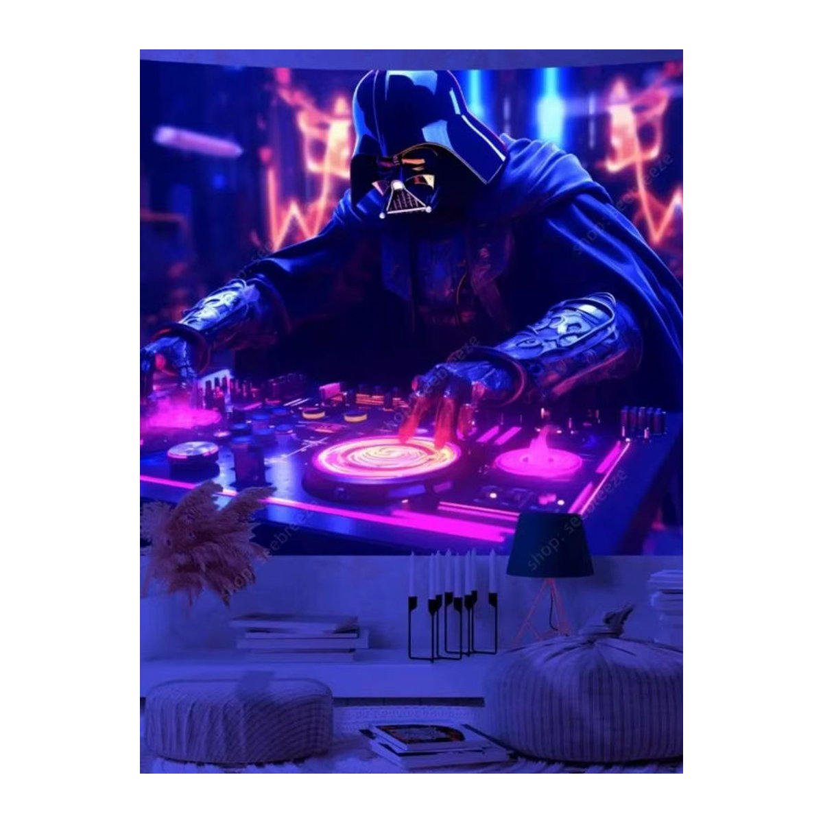 VIKAMA Cyberpunk Neon Wandteppich in Mehrfarbig, Abstraktes Textil-Wandbild für dein Gaming-Zimmer, B/H: 60 x 90 cm - Bild 2