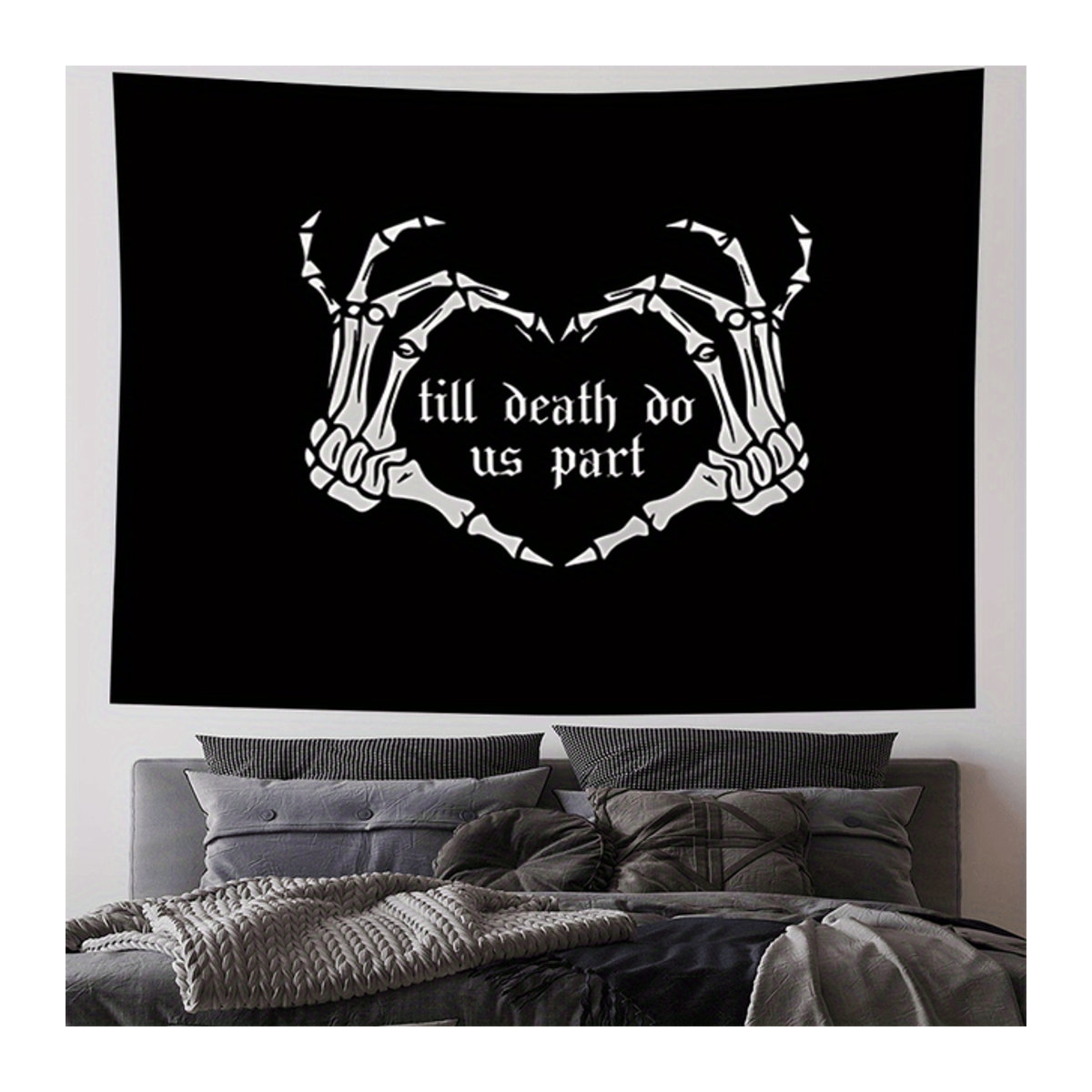 VIKAMA Dark Oath Skelett-Handteppich in Schwarz mit Gothic-Herzeffekten zur Raumdekoration - Bild 1