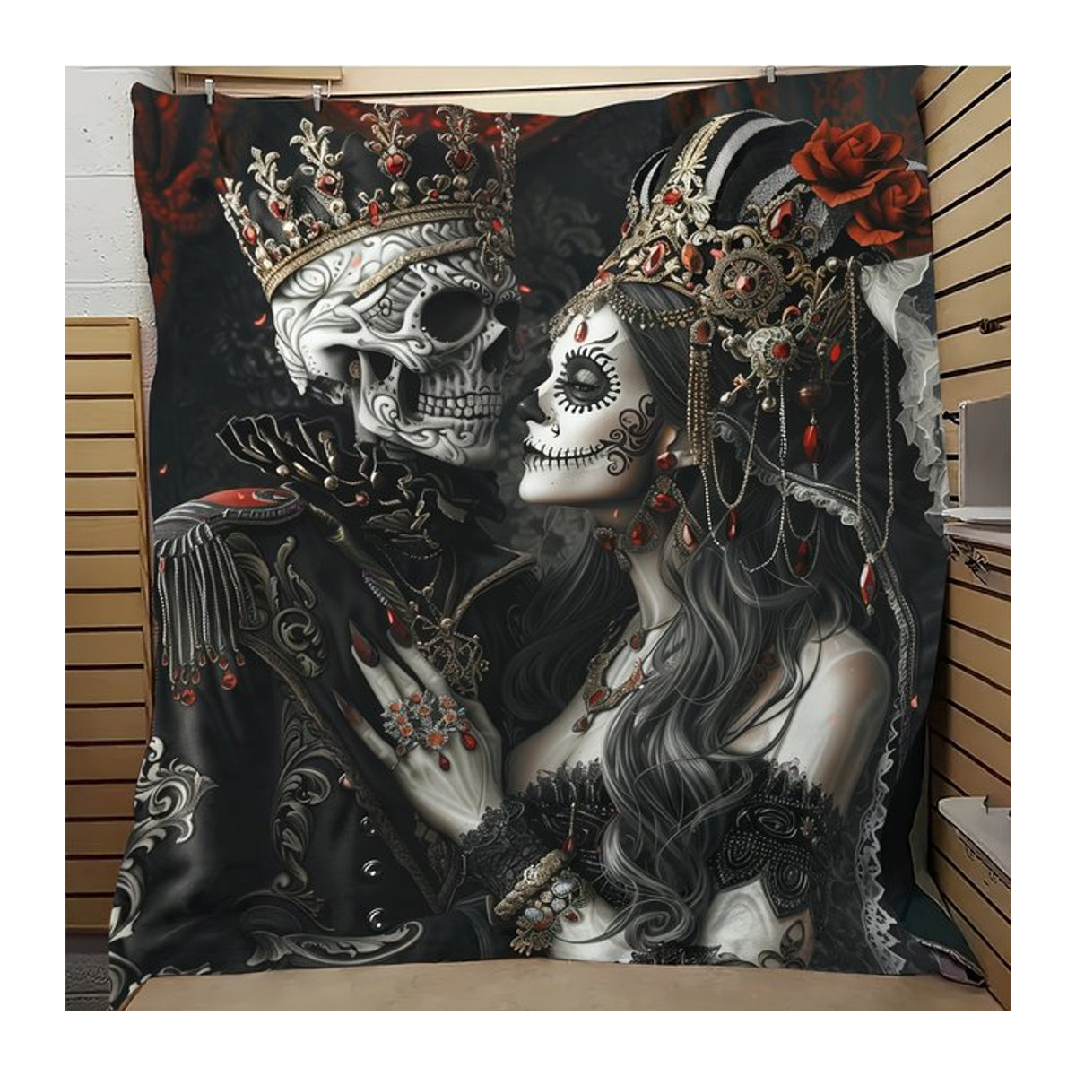 VIKAMA Day of the Dead Skelett-Paardecke in Schwarz für Sofa und Wohnzimmer - Bild 1