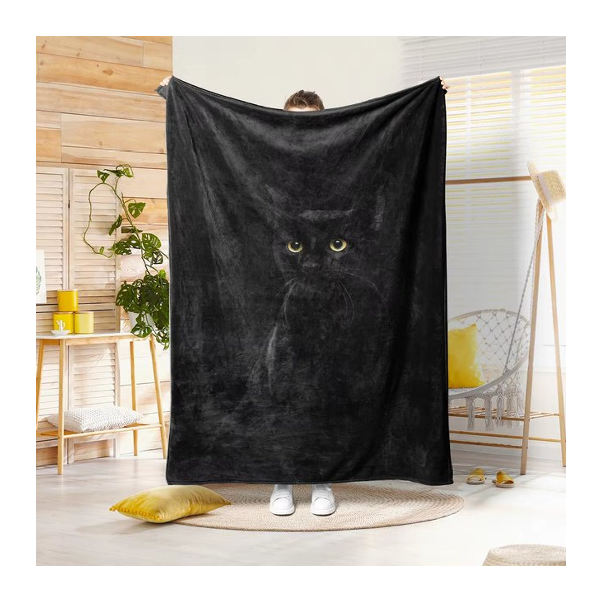 VIKAMA Decke mit schwarzem Katzen-Kunstmuster in Schwarz, weich und warm für jede Jahreszeit - Bild 1