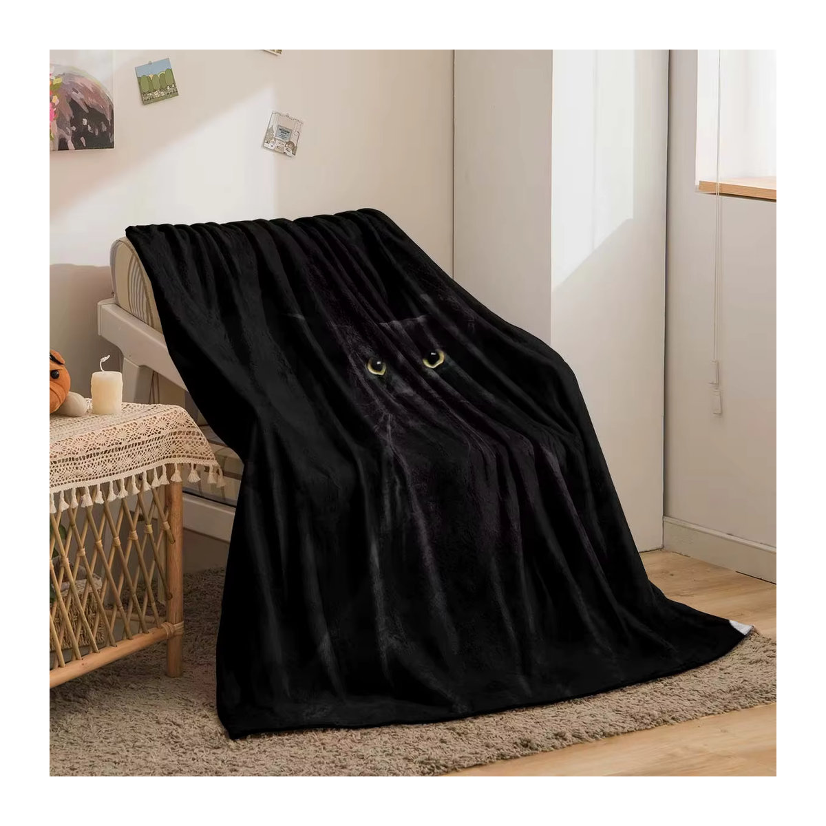 VIKAMA Decke mit schwarzem Katzen-Kunstmuster in Schwarz, weich und warm für jede Jahreszeit - Bild 3