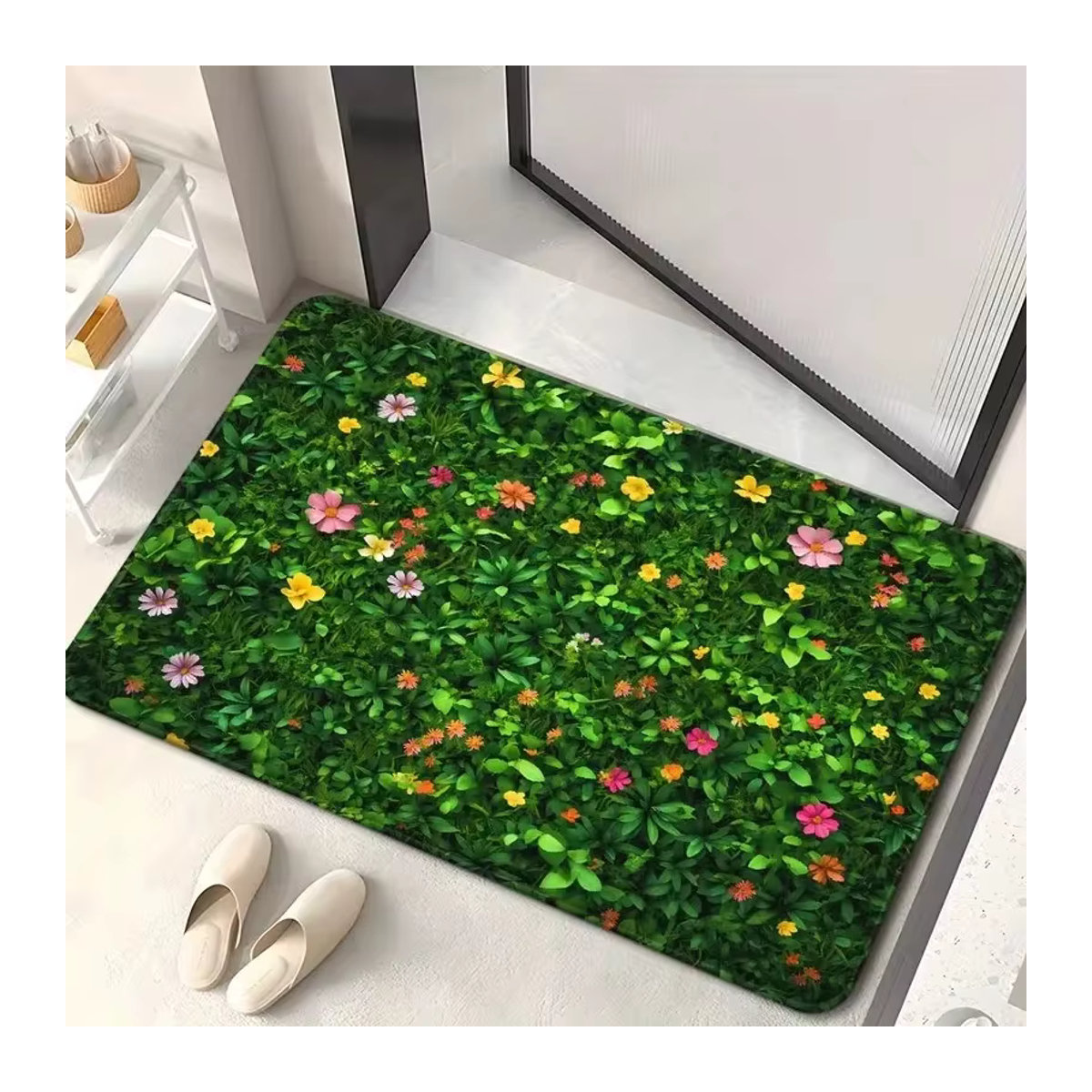 VIKAMA Dekorative Teppichmatte mit Blumengarten-Design in Mehrfarbig für Wohnzimmer und Eingangsbereich - Bild 2