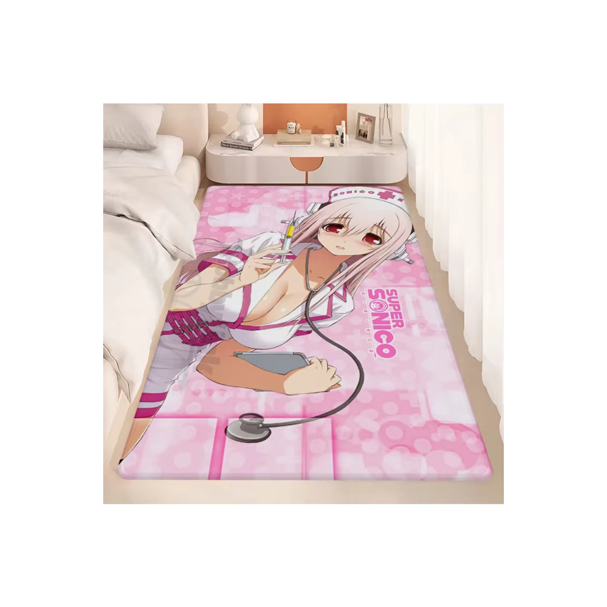 VIKAMA Dekorativer Anime-Stil Teppich in Rosa, Rutschfest und Weich für Wohnzimmer, Flur oder Spielzimmer - Bild 3