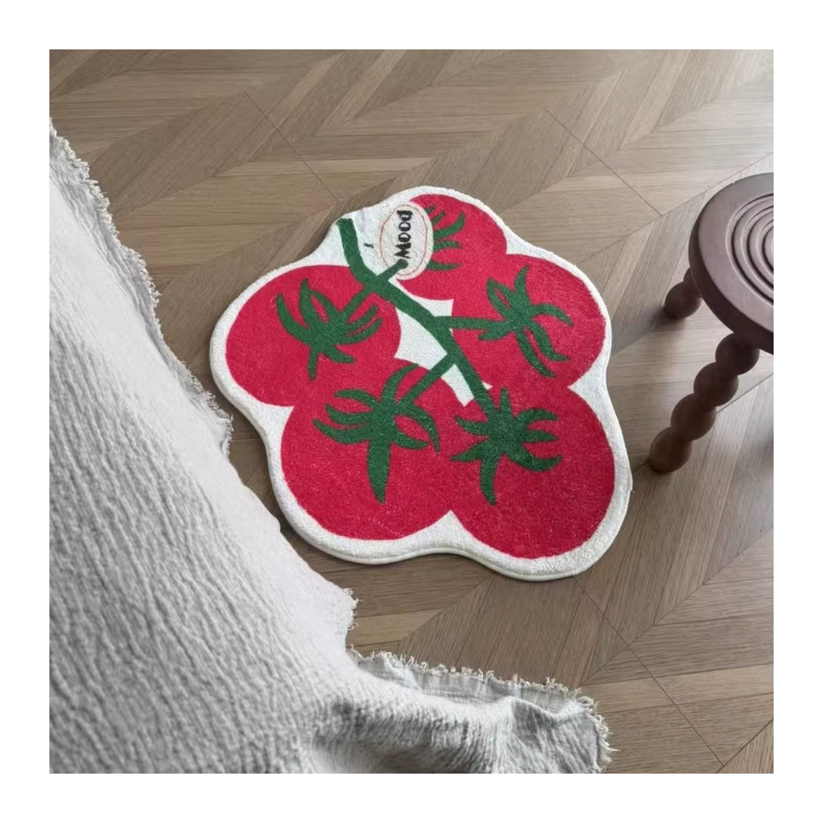 VIKAMA Dekorativer Teppich in Rot mit Tomaten-Design aus Kunstkaschmir für Wohnzimmer und Schlafzimmer, Maschinenwaschbar - Bild 2