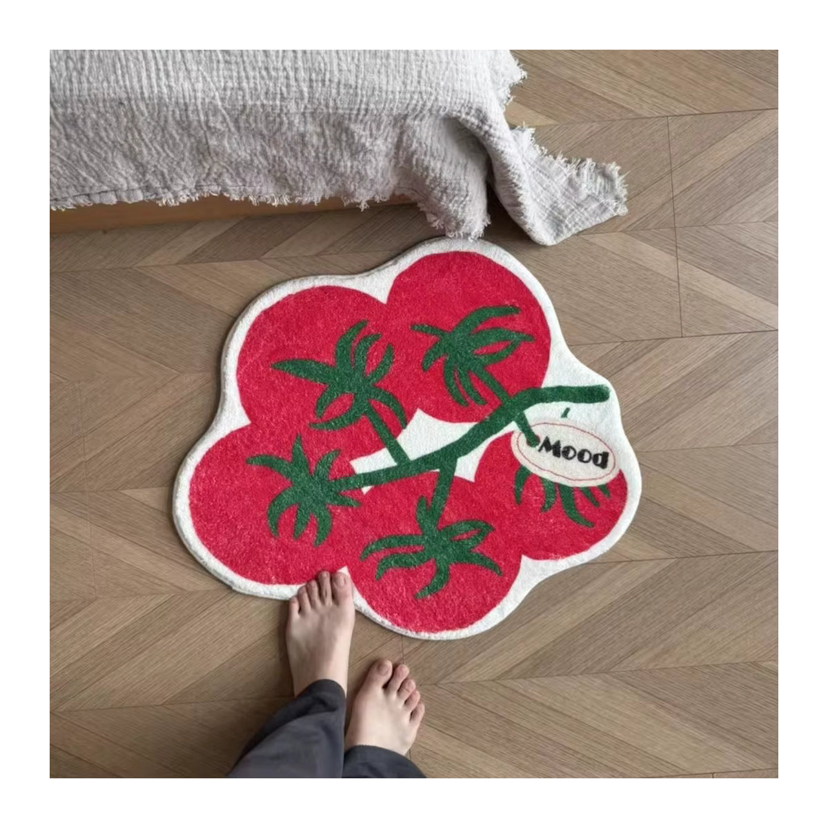 VIKAMA Dekorativer Teppich in Rot mit Tomaten-Design aus Kunstkaschmir für Wohnzimmer und Schlafzimmer, Maschinenwaschbar - Bild 3