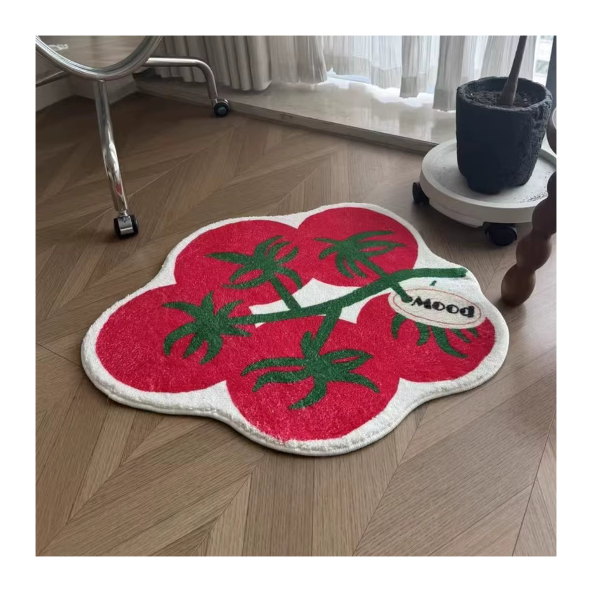 VIKAMA Dekorativer Teppich in Rot mit Tomaten-Design aus Kunstkaschmir für Wohnzimmer und Schlafzimmer, Maschinenwaschbar - Bild 4