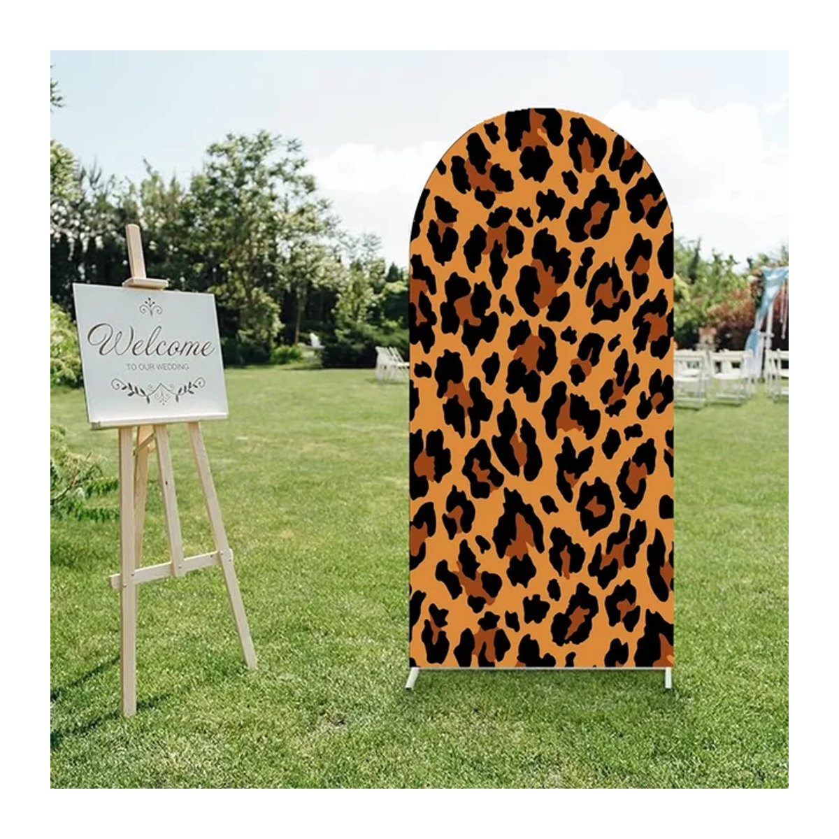 VIKAMA Dekoratives Bogen-Hintergrundbrett mit Leopardenmuster in Orange für Hochzeit und Fotografie, B/H/T: 120 x 50 x 50 cm - Bild 1