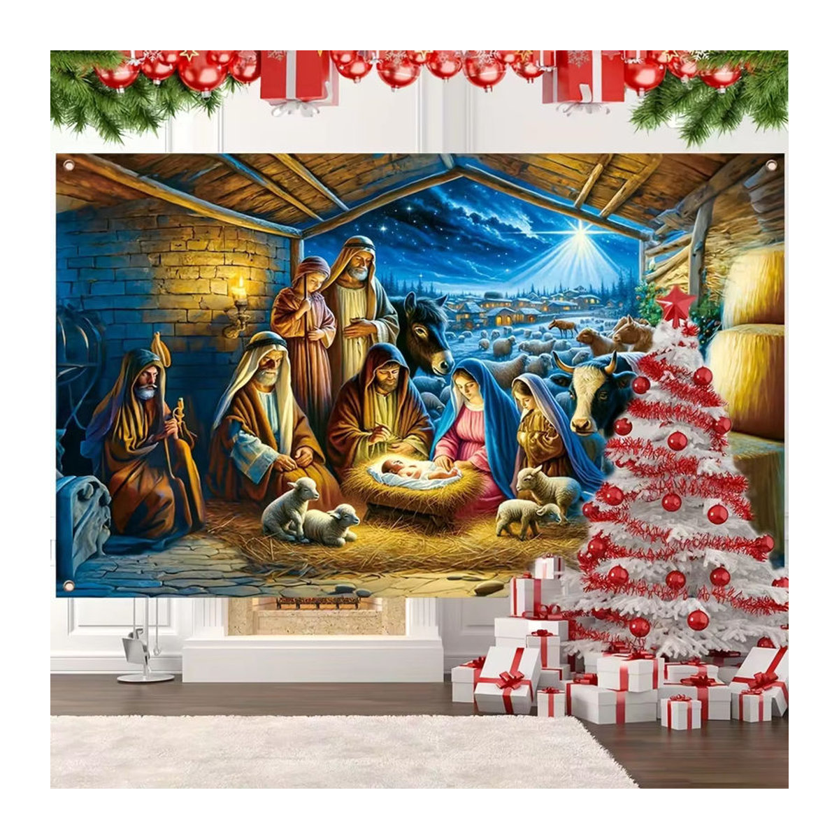 VIKAMA Dekoratives Hintergrundbanner für Ostern und Weihnachten, Mehrfarbig, Rechteckig mit Schlaufe zum Aufhängen - Bild 3