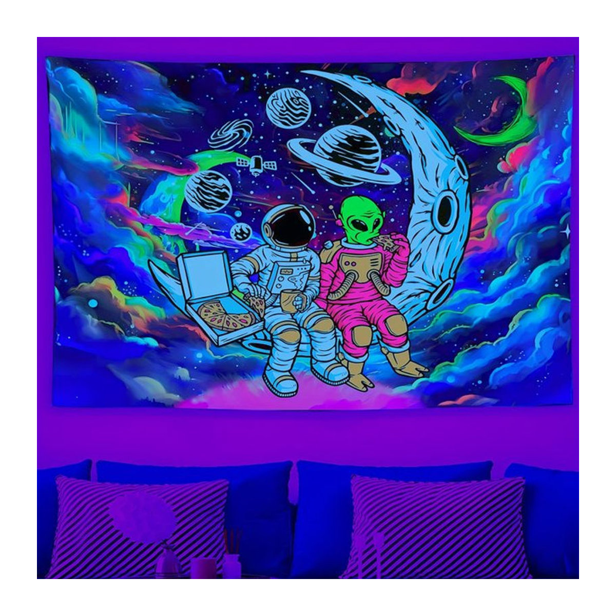 VIKAMA Dream Sky Wanderings Wandteppich mit Alien-Motiv, mehrfarbig, Textil, B x H: 60 x 40 cm - Bild 1