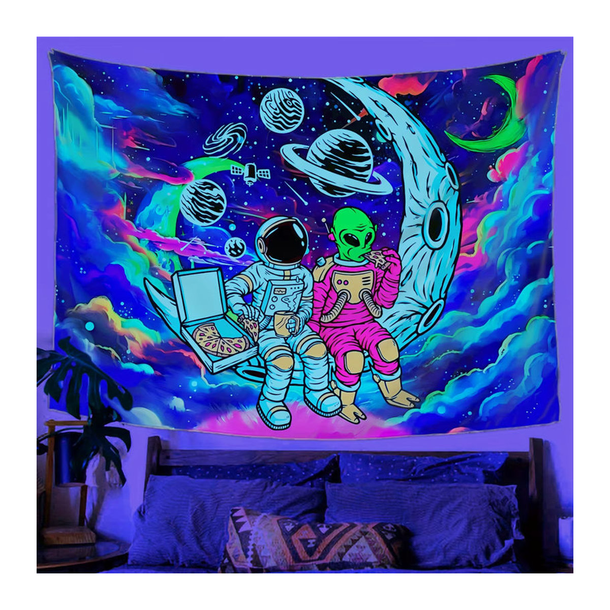 VIKAMA Dream Sky Wanderings Wandteppich mit Alien-Motiv, mehrfarbig, Textil, B x H: 60 x 40 cm - Bild 2