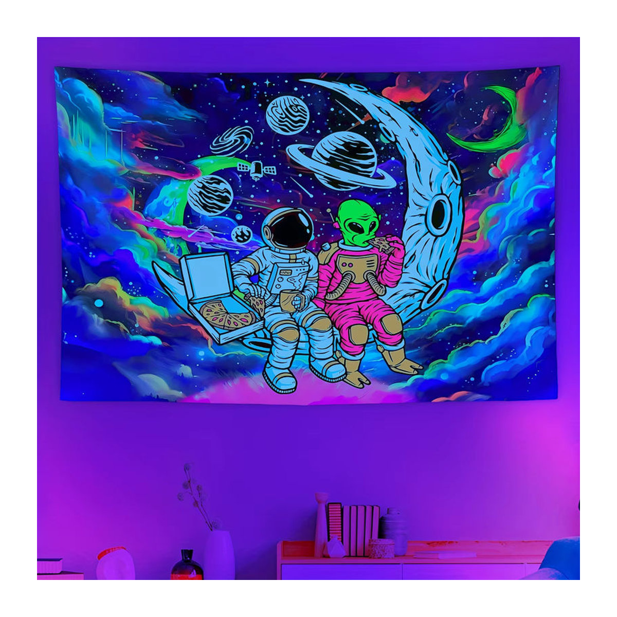VIKAMA Dream Sky Wanderings Wandteppich mit Alien-Motiv, mehrfarbig, Textil, B x H: 60 x 40 cm - Bild 3