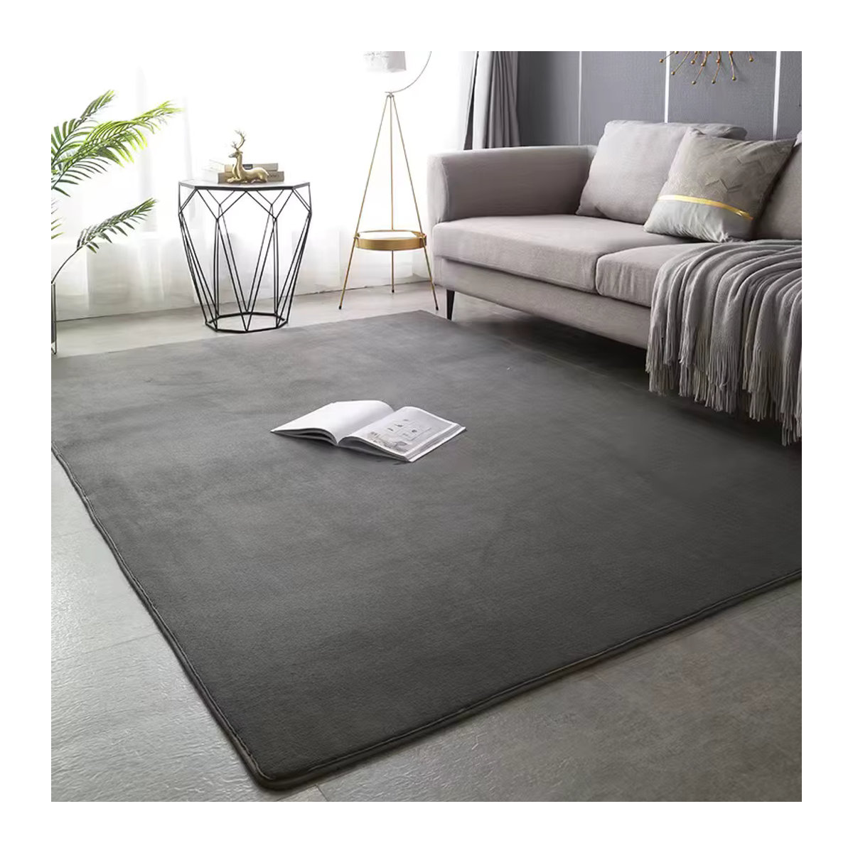 VIKAMA Einfarbiger Teppich in Grau für Wohnzimmer, Schlafzimmer oder Yoga-Studios - Bild 1