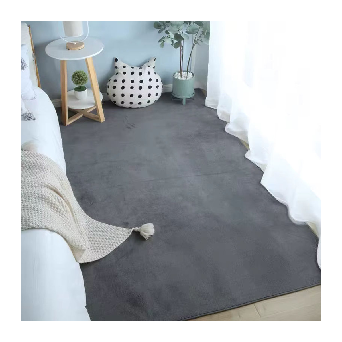 VIKAMA Einfarbiger Teppich in Grau für Wohnzimmer, Schlafzimmer oder Yoga-Studios - Bild 2