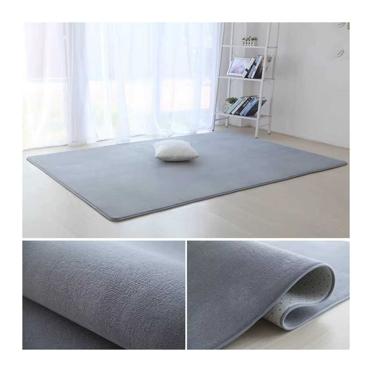 VIKAMA Einfarbiger Teppich in Grau für Wohnzimmer, Schlafzimmer oder Yoga-Studios - Bild 3