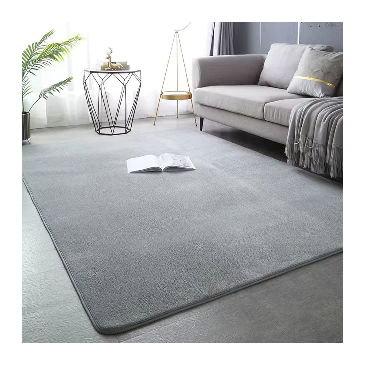VIKAMA Einfarbiger Teppich in Grau für Wohnzimmer, Schlafzimmer oder Yoga-Studios - Bild 4