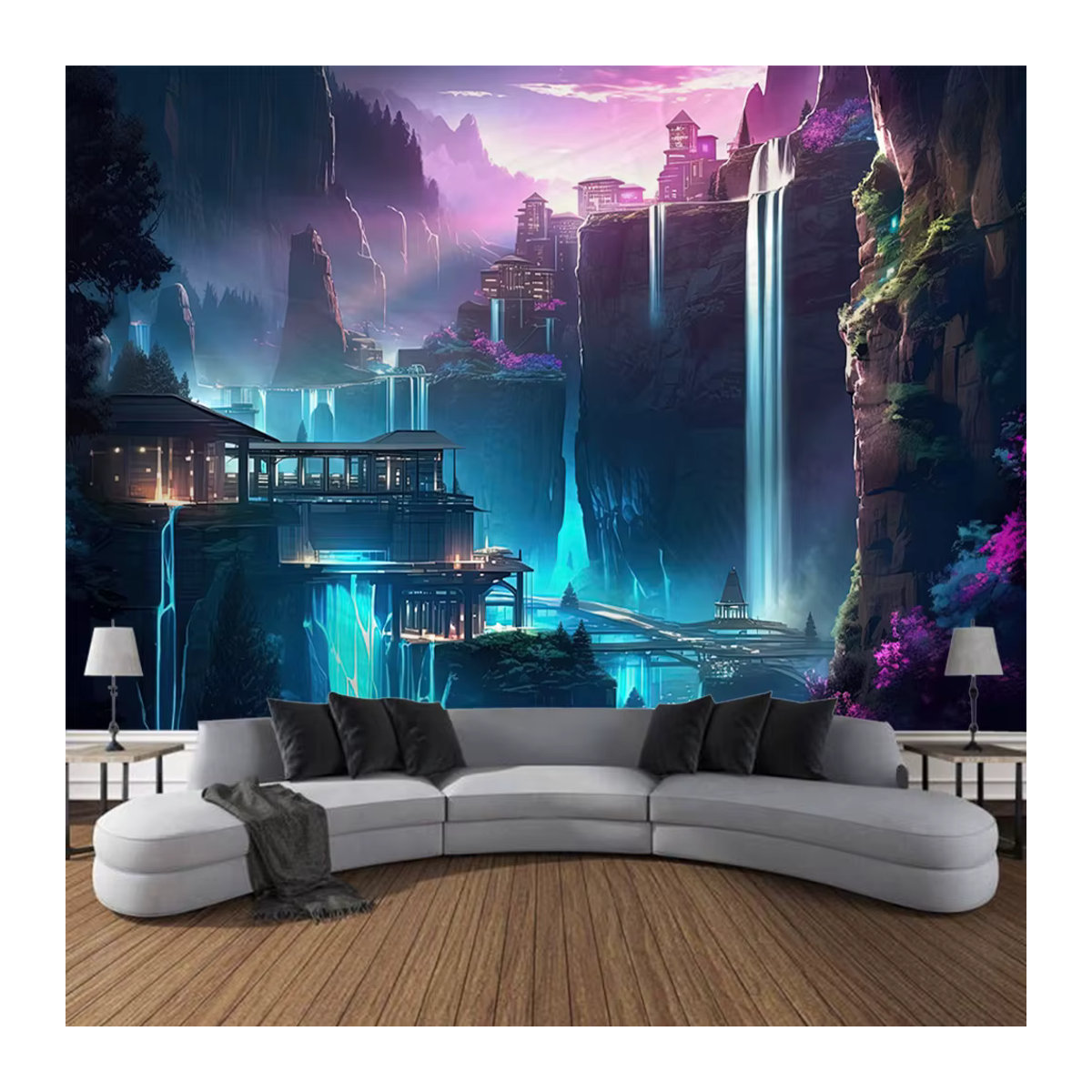 VIKAMA Enchanted Forest Wandteppich Fantasy-Wasserfall Wandbild mehrfarbig B: 60 cm, H: 40 cm, T: 40 cm - Bild 1