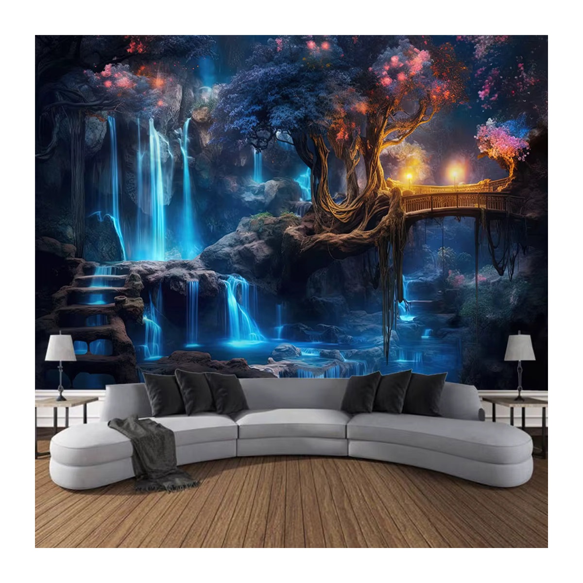 VIKAMA Enchanted Forest Wandteppich Fantasy-Wasserfall Wandbild mehrfarbig B: 60 cm, H: 40 cm, T: 40 cm - Bild 2