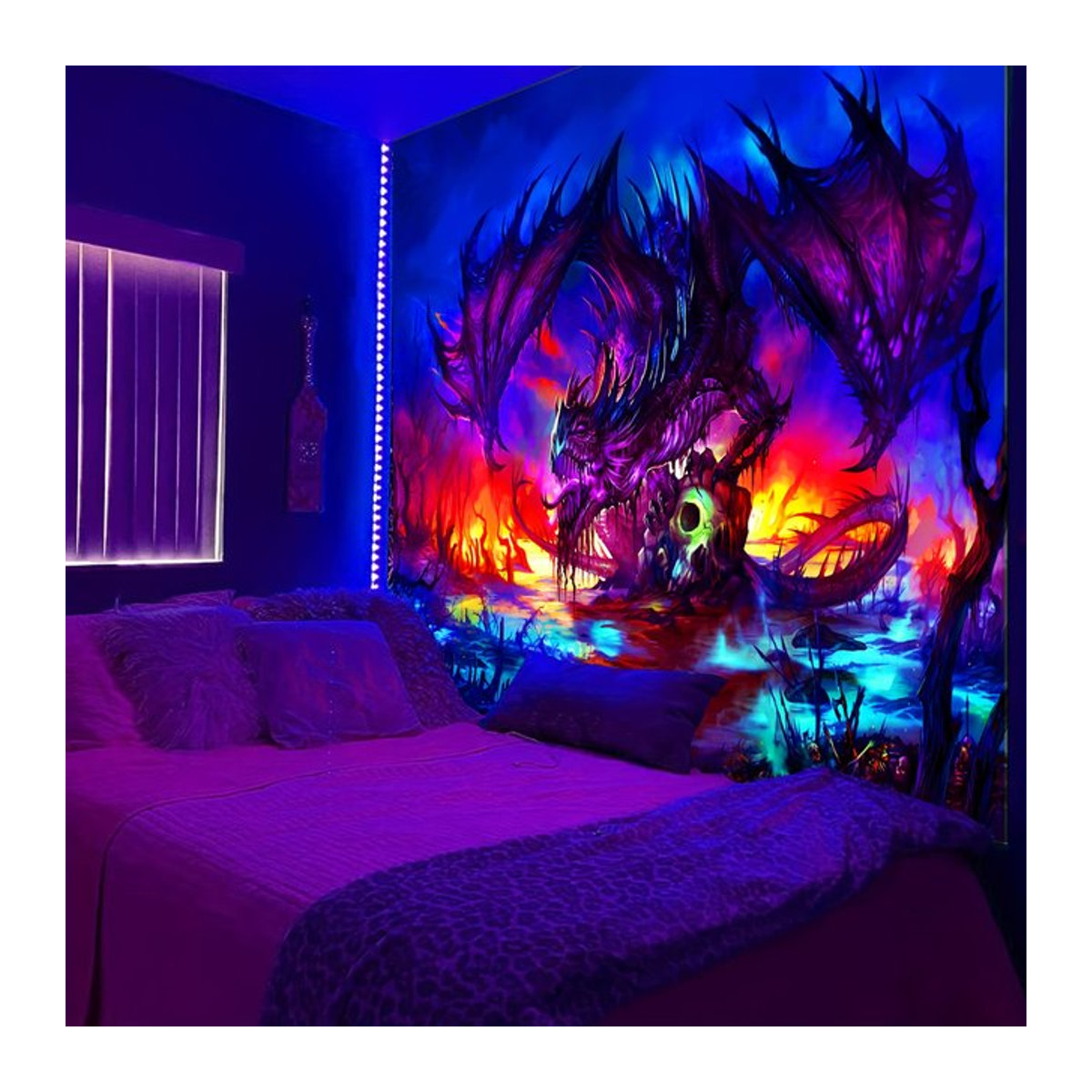 VIKAMA Epischer Drache Wandteppich Bohemian Wanddeko für dein Gaming Zimmer und Wohnzimmer, mehrfarbig, B: 60 cm, H: 40 cm - Bild 1