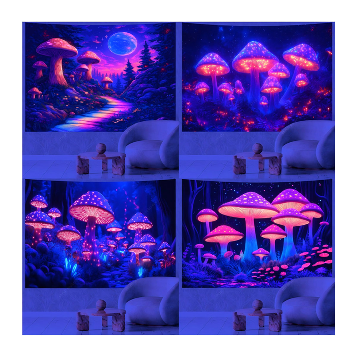 VIKAMA Fantasy Pilz Sternenhimmel Wandteppich in Lila für Wohnzimmer, Schlafzimmer und Spielzimmer - Bild 1