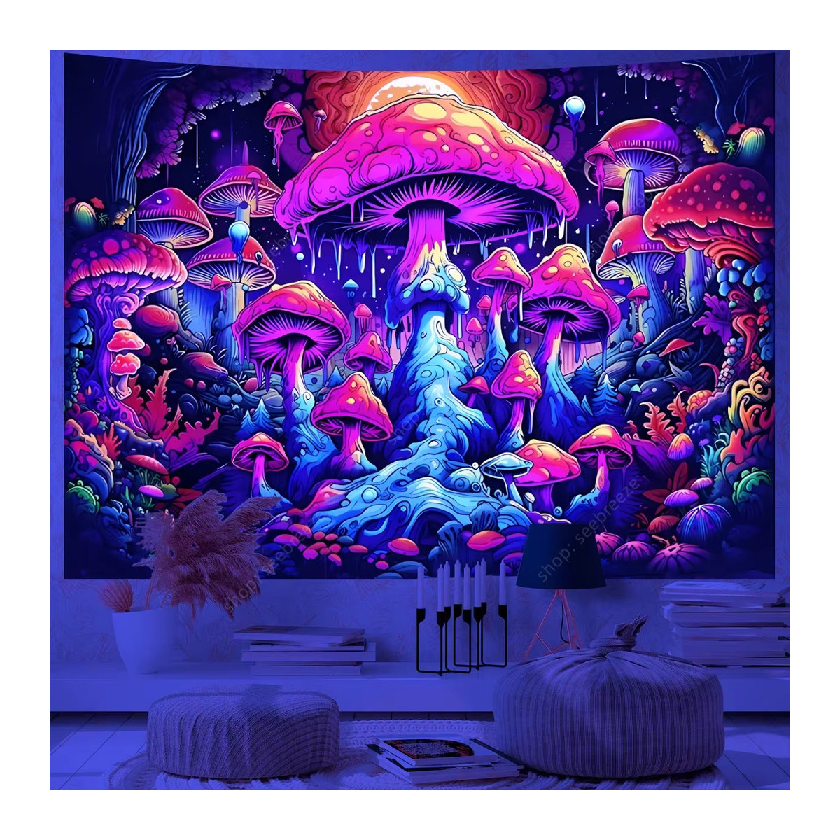 VIKAMA Fantasy Pilz Sternenhimmel Wandteppich in Lila für Wohnzimmer, Schlafzimmer und Spielzimmer - Bild 2