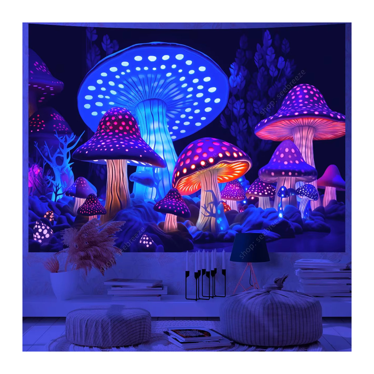 VIKAMA Fantasy Pilz Sternenhimmel Wandteppich in Lila für Wohnzimmer, Schlafzimmer und Spielzimmer - Bild 3