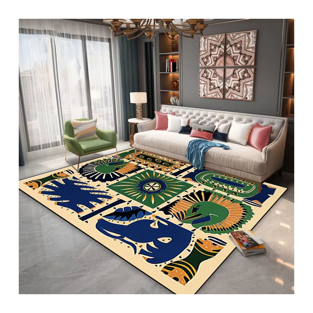 VIKAMA Fashion Design Teppich mit Print in Mehrfarbig für Wohnzimmer und Schlafzimmer - Bild 3