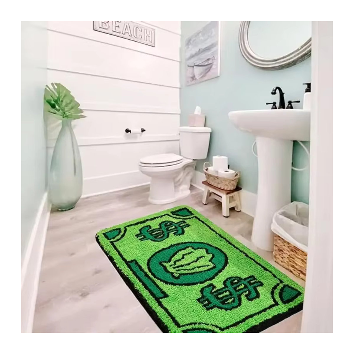 Vikama Faux Kaschmir Fußmatte mit Dollar Cartoon Motiv in Grün, rutschfester Teppich für Wohnzimmer und Nachttisch - Bild 3