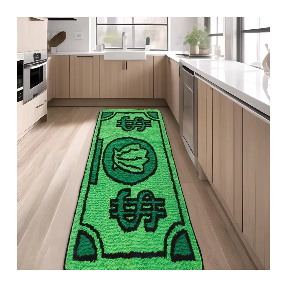 Vikama Faux Kaschmir Fußmatte mit Dollar Cartoon Motiv in Grün, rutschfester Teppich für Wohnzimmer und Nachttisch - Bild 4
