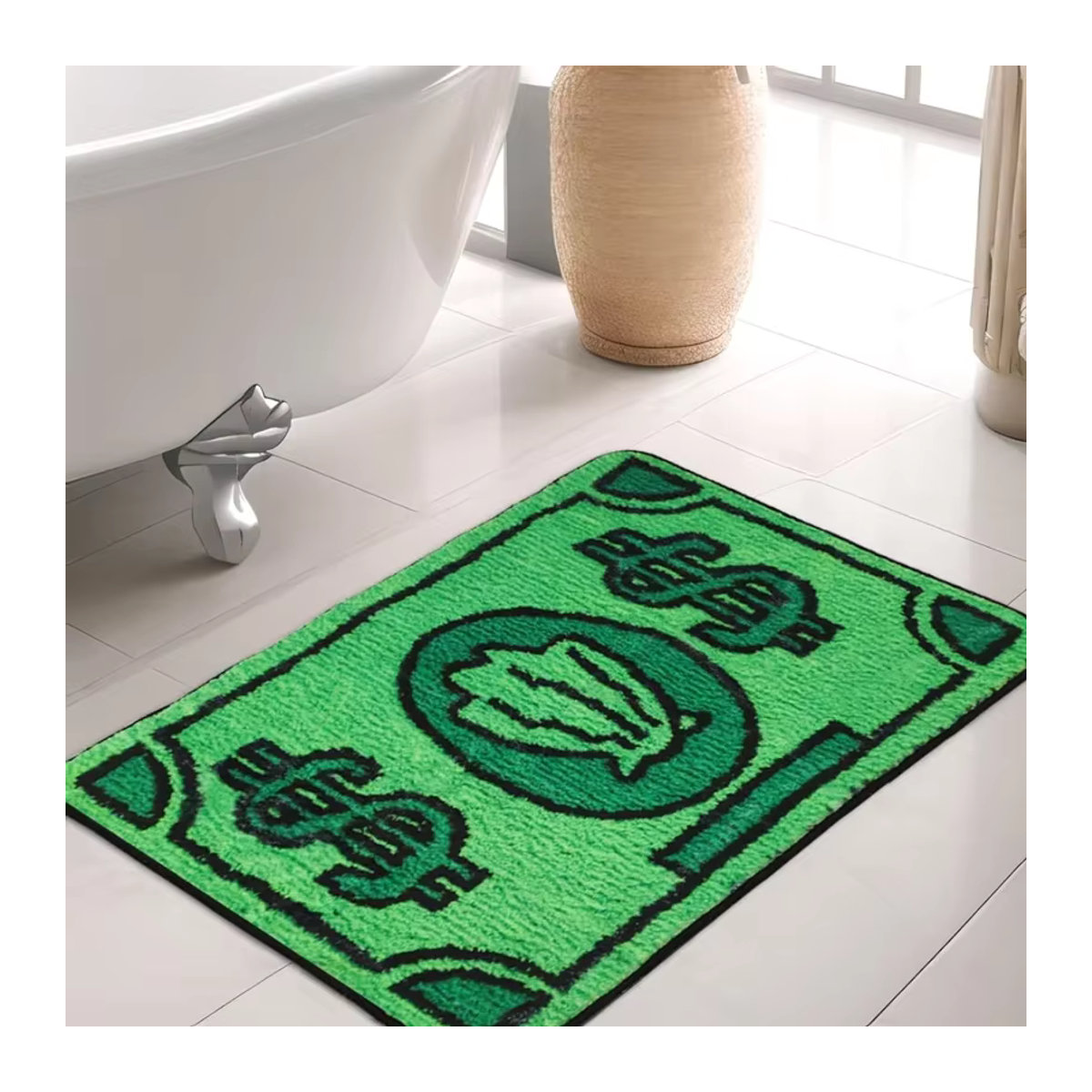 Vikama Faux Kaschmir Fußmatte mit Dollar Cartoon Motiv in Grün, rutschfester Teppich für Wohnzimmer und Nachttisch - Bild 5