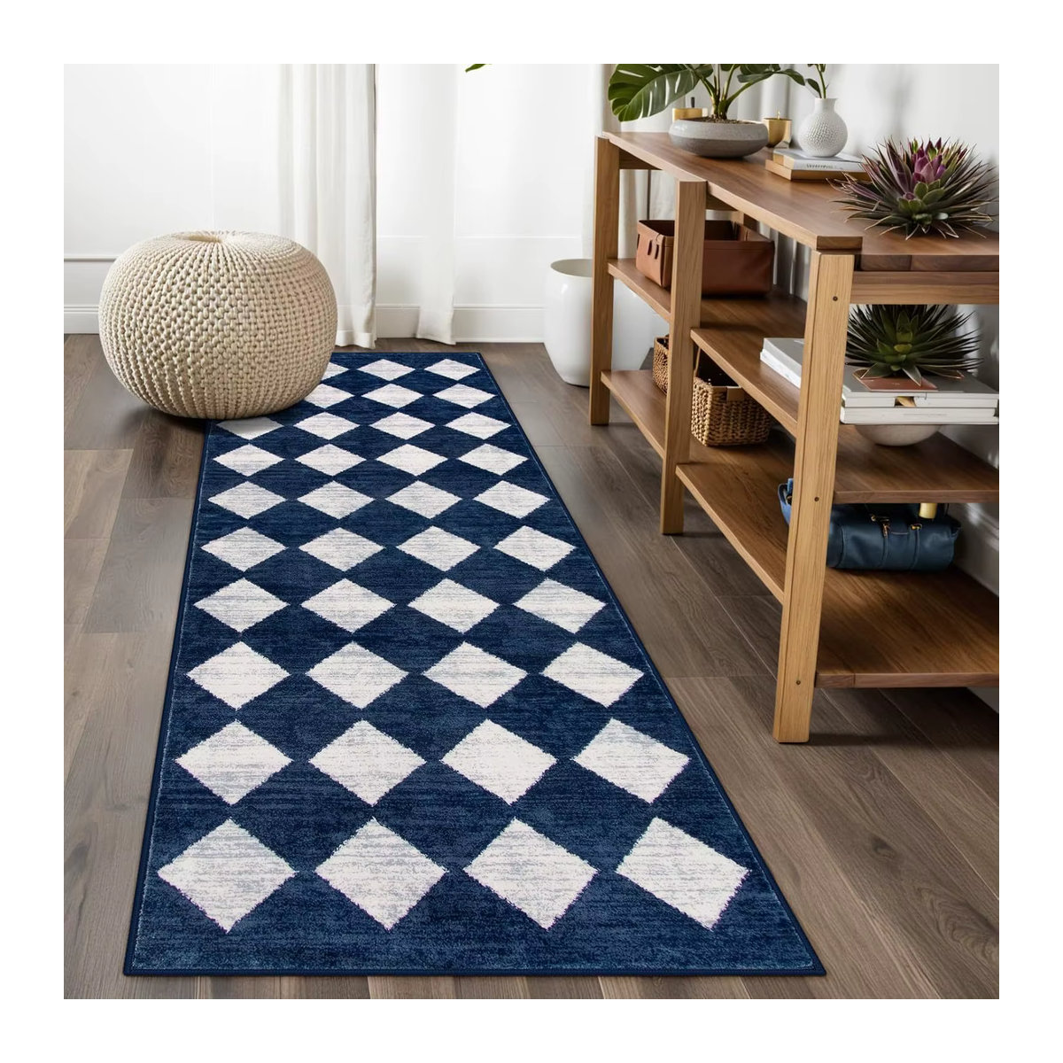 VIKAMA Flanell-Teppich mit geometrischem Muster in Blau für Flur, Waschküche, Küche und Esszimmer - Bild 1