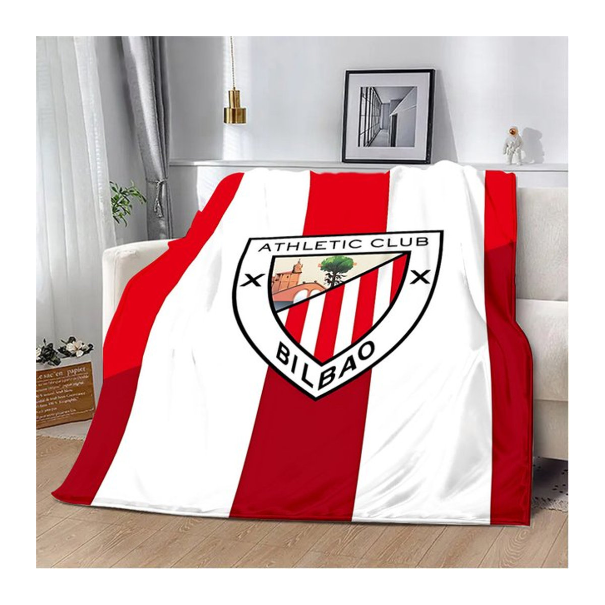 VIKAMA Fleece-Decke mit Athletic Bilbao Logo in Rot für Schlafzimmer und Wohnzimmer - Bild 1