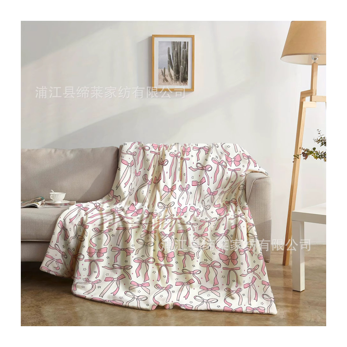 VIKAMA Fleece Decke mit Schleifen-Design in Weiß, weiche Sofadecke und Schaldecke - Bild 1