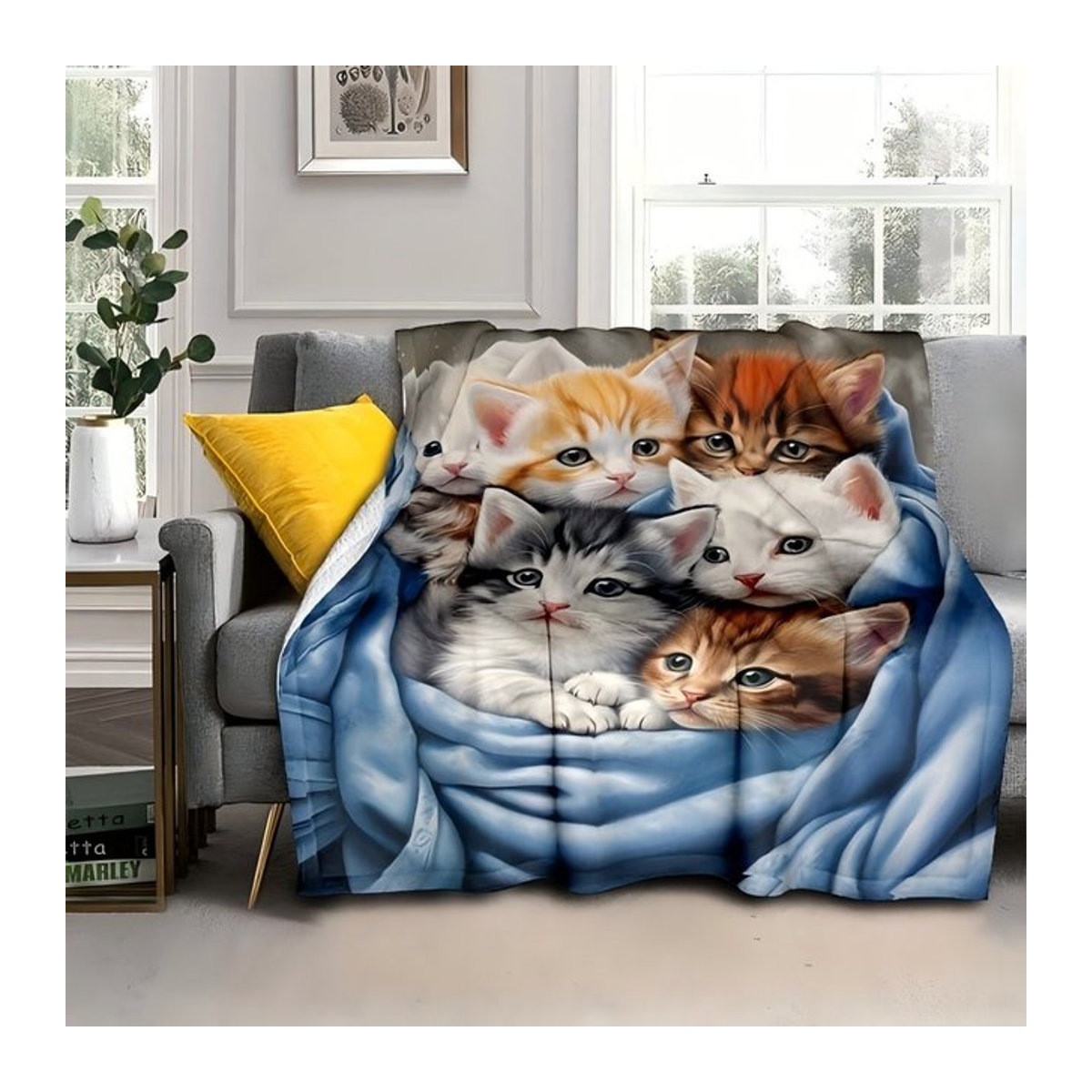 VIKAMA Fleece-Reisedecke mit Katzenmuster in Mehrfarbig, warme und gemütliche Heimdecke für Sofa und Schlafzimmer - Bild 1