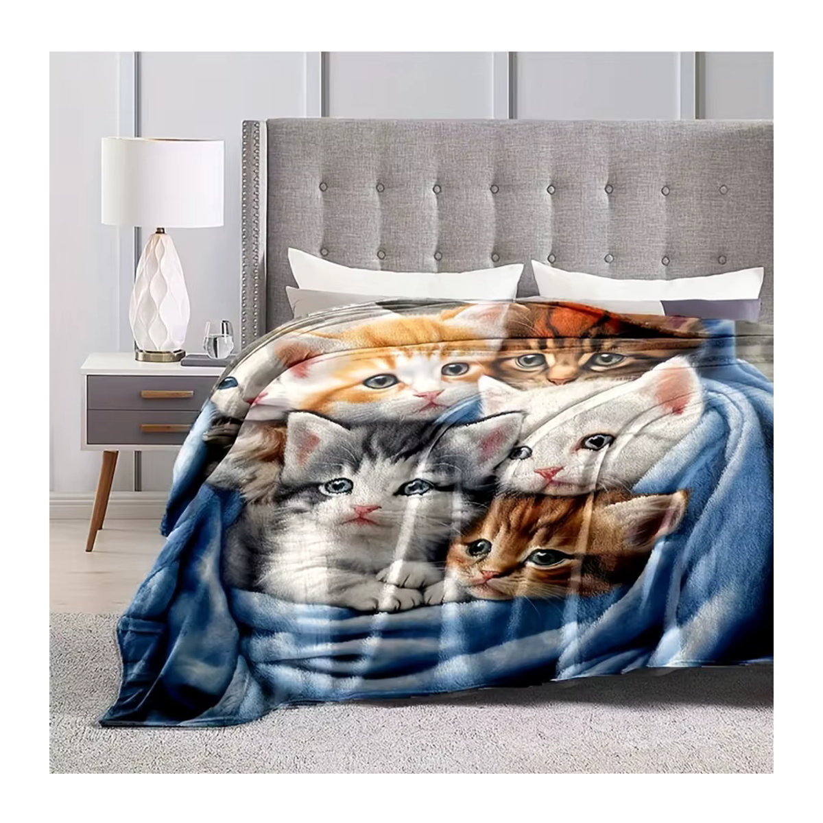 VIKAMA Fleece-Reisedecke mit Katzenmuster in Mehrfarbig, warme und gemütliche Heimdecke für Sofa und Schlafzimmer - Bild 2
