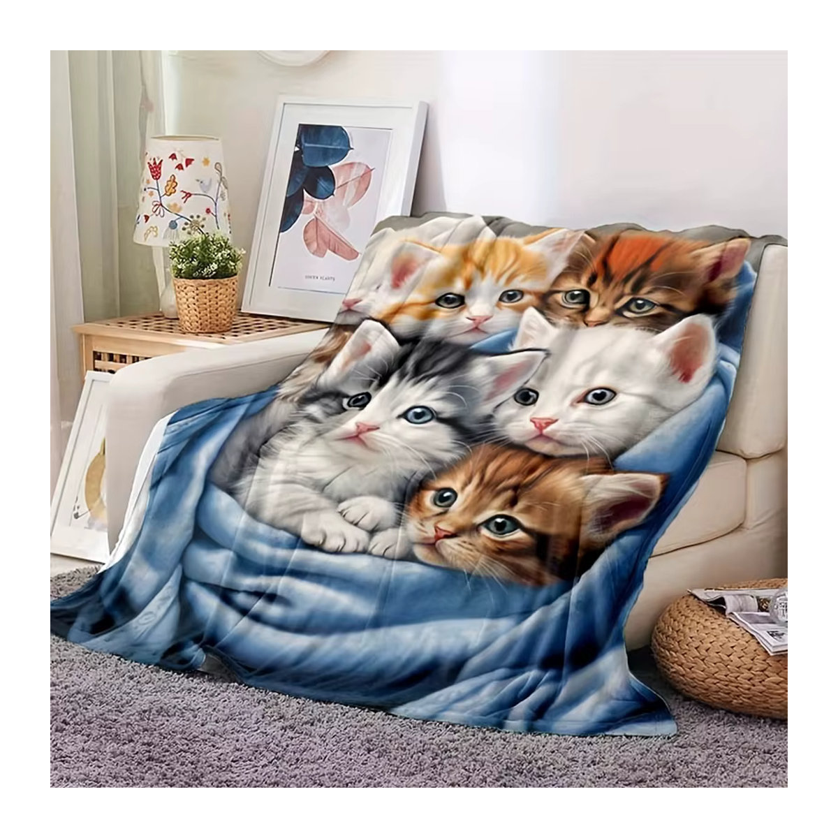 VIKAMA Fleece-Reisedecke mit Katzenmuster in Mehrfarbig, warme und gemütliche Heimdecke für Sofa und Schlafzimmer - Bild 3