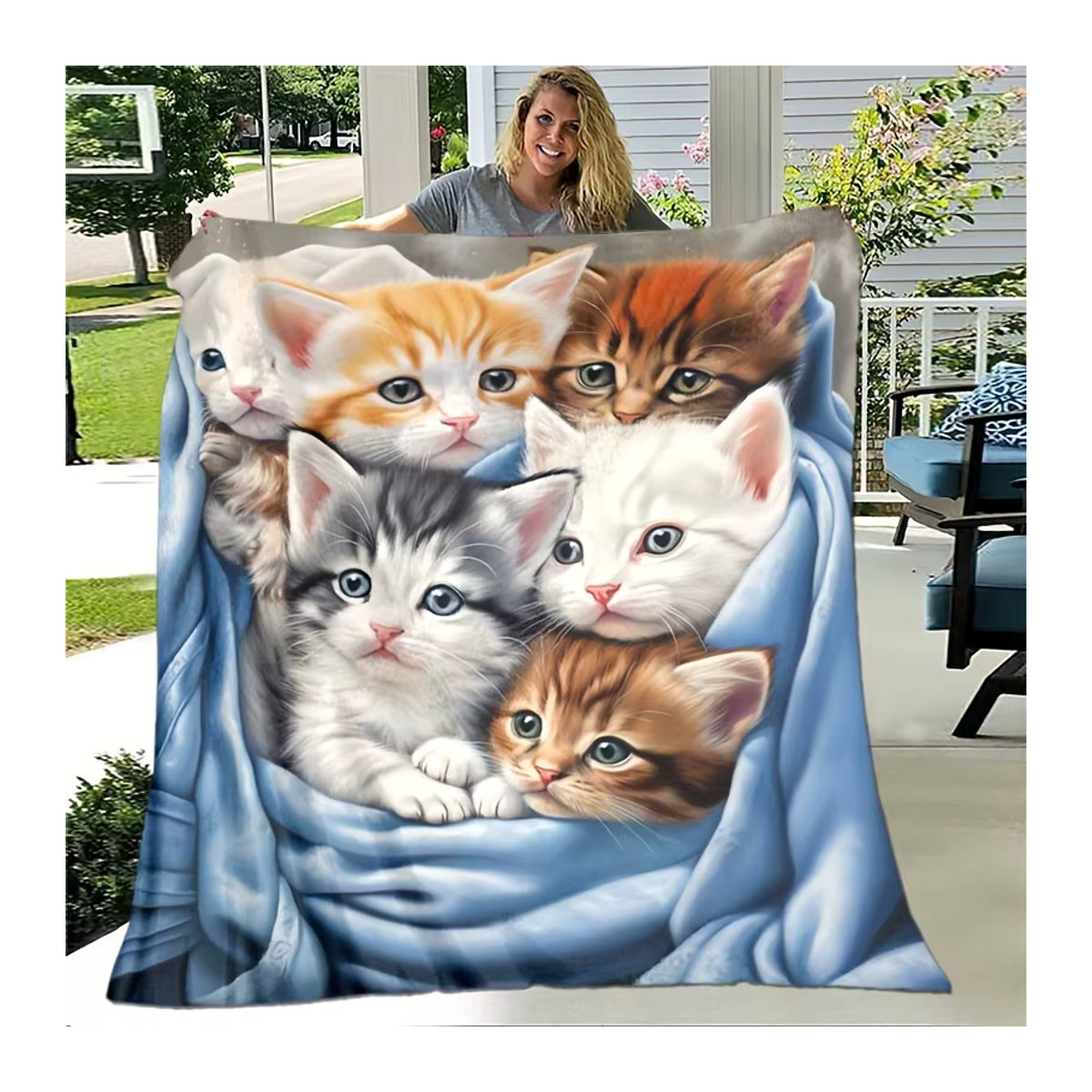 VIKAMA Fleece-Reisedecke mit Katzenmuster in Mehrfarbig, warme und gemütliche Heimdecke für Sofa und Schlafzimmer - Bild 4