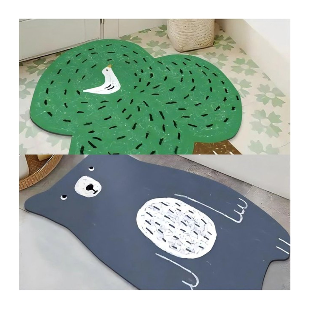 VIKAMA Forest Teppich mit Vogel und Bär in Mehrfarbig, weich und rutschfest für Kinderzimmer und Wohnzimmer - Bild 1
