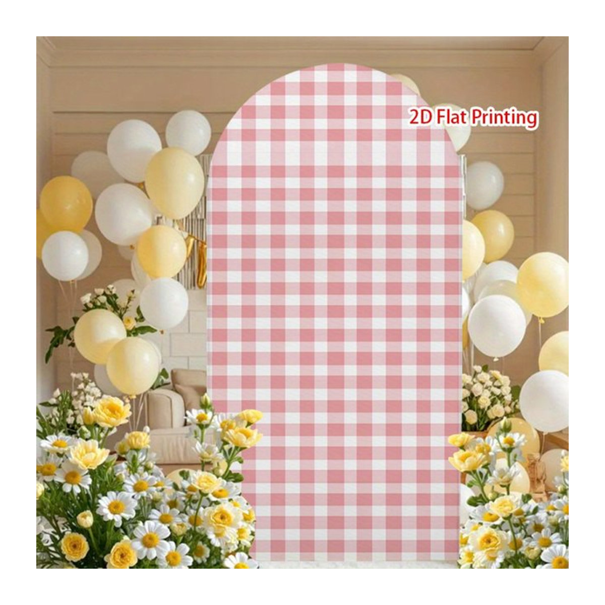 VIKAMA Fotohintergrund Bogen mit rosa-weißem Gingham-Karomuster für Babyparty und Geburtstag, Textil - Bild 1