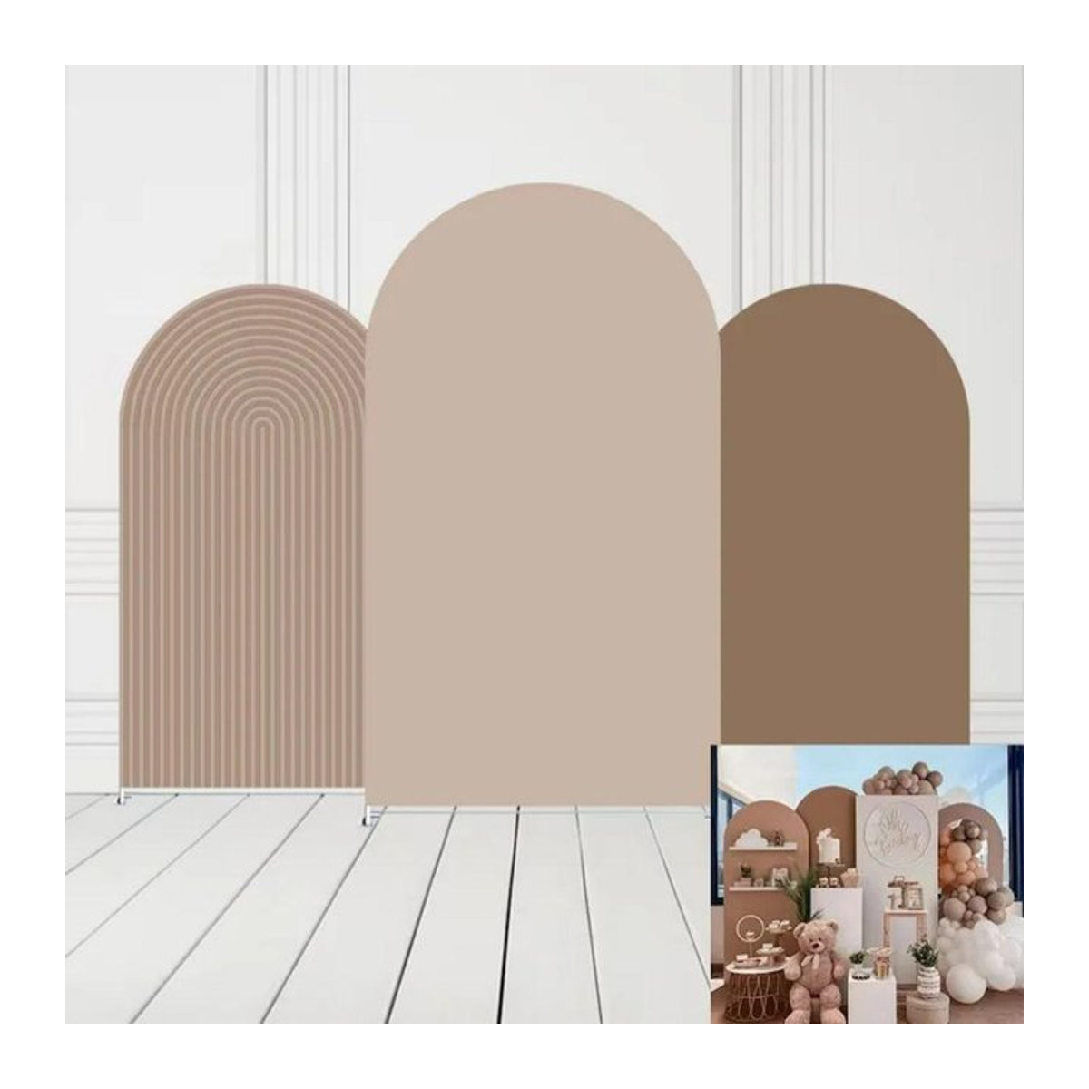 VIKAMA Fotohintergrund in Beige für Babyparty, Hochzeit oder Geburtstag, minimalistisches Design, unregelmäßig geformt, B/H: 120 x 50 cm - Bild 1